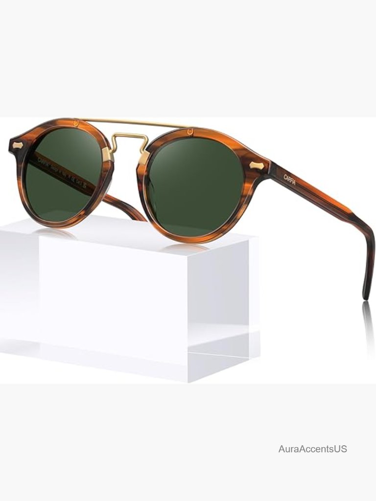 Retro Acetate Polarized Sunglasses For Men Women Trendy Double Bridge Round